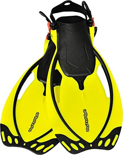 Aquazon Sydney adjustable fins flippers – snorkelling diving fins flippers for children, teenagers, ladies, blue, pink, yellow, junior, yellow