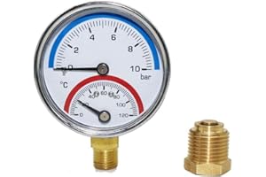 ZYWUOY Manometro di temperatura, ingresso 120° C, termomanometro G1/4, filettatura 0-10 bar