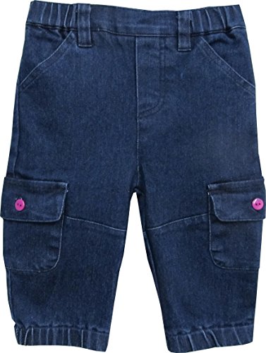 Schnizler Baby Girls'Trousers with Elastic Waistband-Pink Buttons -  Blue - 6-9 Months