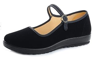 missfiona Damen China Samt Mary Jane Schuhe Schwarz Old Peking Stoff Flache Training Tanz Schuhe
