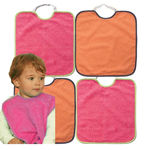 Ti TIN Pack 4 Baberos Impermeables para Bebé Niña 90% Algodón - 10% Poliéster | Lote de 4 Baberos con cierre de Goma para bebés de 6 a 18 meses, 23x28 cm