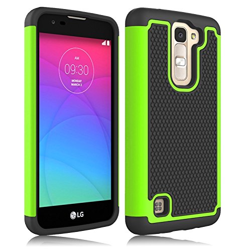 Colel Funda para LG K8  LG Escape 3  LG Phoenix 2  armadura h  brida con doble capa  absorci  n de choques  protecci  n con protector de pantalla de cristal para LG Escape 3  LG K8  LG K350N verde