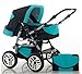 Brand New Combi Pram 2 in 1, Pram + Pushchair, Mattress, FREE ACCESSORIES in Colour Black-Turquiose