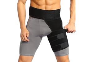 WCHIUOE Oberschenkelbandage kompression Hüft oberschenkel bandage, Verstellbare Hüft-/Leistenstütze mit klettverschluss für Oberschenkel Schmerzlinderung Prävention von Muskelzerrungen (Schwarz)