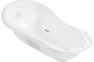 Hylat Baby Baignoire de bébé pour nouveau-nés et bébés jusqu'à 12 mois avec bouchon, thermomètre, tapis antidérapant - en plastique sans BPA, Longueur: 84 cm Couleur: Blanc