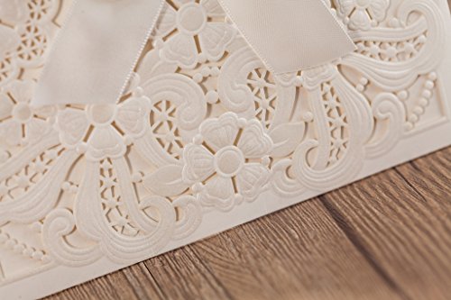 wishmade weiß Laser Cut & geprägt Einladungen Kit mit Schleife mit Antwortkarten Thank You Karte für Hochzeit Party Geburtstag Anlass cw6112 - 7