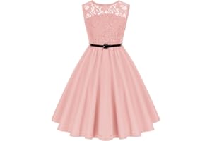 Kate Kasin Dziewczęca sukienka z okrągłym dekoltem, linia A, z koronką, elegancka, odświętna, na czas wolny