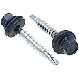 4.8 mm x 25 mm Roofing Screws, Hex Head Self-drilling Multi-color (RAL 7016 Anthracite Grey) Roof Screws With EPDM Sealed Washer, Rust Proof Zinc Plated Hardened Coarse Threads Screw for Outdoor Use
