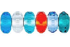 BLING JEWELRY Set misto di 6 fasci traslucidi Aqua Blue Green Red Clear Multi Color Glass Faceted Charm Distanziatore di perline per donne Teen .925 Sterling Silver Core si adatta braccialetto europeo