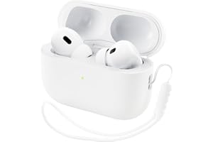 ORNARTO Etui kompatybilne z Airpods Pro 2 (2022), ochronne etui z płynnego silikonu do Airpods Pro 2. generacji, ze smyczą, miękka skóra, przednia dioda LED, kolor biały