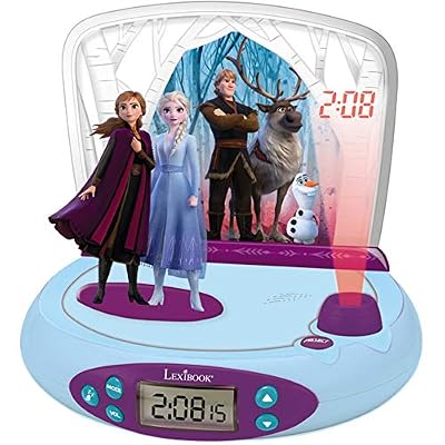 Lexibook- Disney Frozen 2 Elsa & Anna, Alarmklok met Projector, nachtlampje, projecteren de tijd OP het Plafond, geluidseffecten, batterijen, Blauw/purpe, RP510FZ_50