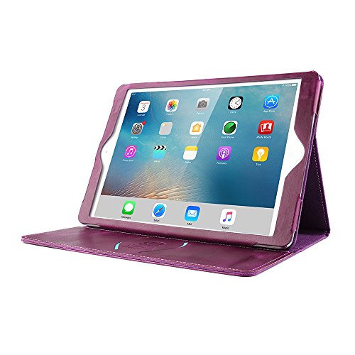 Ipad 9.7 2017 Hülle, Boriyuan Echt Leder Case Schutztasche aus echtem Leder mit Standfunktion, Auto Sleep Wake up und Fach für Kreditkarten, mit Displayschutzfolie + Stylus für das Apple Neu Ipad 9.7 Zoll – (Lila) - 6