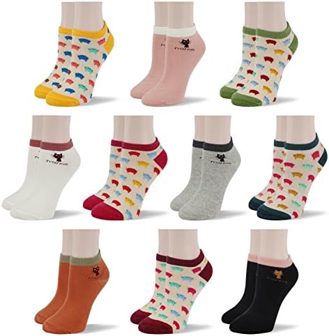 Women's Casual Crew Socks Colorful Stripe&Dot Combed Cotton Rich Ladies Ankle Design 10 Pack (SIZE:UK(Women) 3-9/EU 35-40, KQWSK13-10Pack)