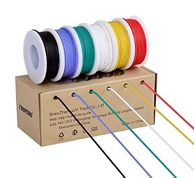 TUOFENG Fil d'électronique de calibre 20, kit de fils colorés Fil de silicone flexible de 20 AWG (6 bobines de couleurs différentes de 7 mètres) Résistance à hautes températures de fil isolé 600V
