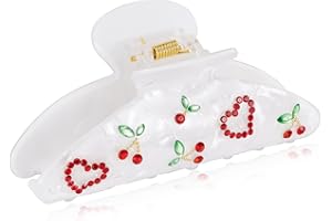 LILIE&WHITE Pince Cheveux Femme Cerises & Cœurs Strass – Barrette Crabe Résine Nacrée Blanche Antidérapante Sans Nickel, Accessoire Coiffure Fait Main Idée Cadeau Hypoallergénique