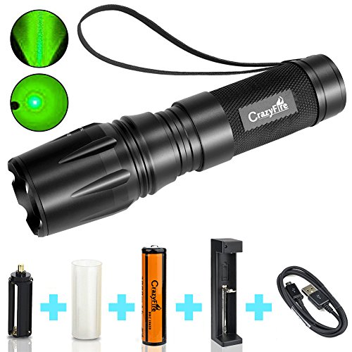 Taschenlampe Grünlicht CrazyFire 5 Modi Tactical Taschenlampen IPX7 Wasserdicht Grün LED Taschenlampen Fackel für die Jagd Fischen Wandern inklusive USB-Ladegerät und 18650 Li-Ionen-Akku – (Grün Licht)