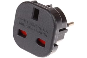 CABLEPELADO Adaptador de Enchufe de UK a Enchufe Europeo | Adaptador Enchufe Viaje | Enchufe Tipo G a 2 Pin Europeo UE Modelo C E F | Negro