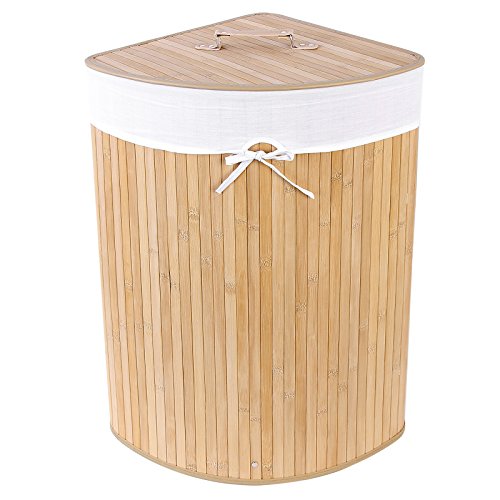 Songmics Faltbar Bambus Wäschekorb 58L Wäschebox Wäschetruhe Wäschesammler Wäschetonne Wäschewagen Dreieck LCB46S