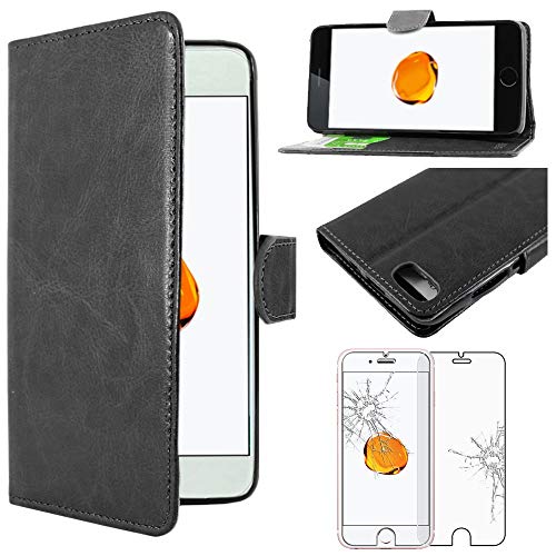 ebestStar - Cover Compatibile con iPhone 7, iPhone 8 Custodia Portafoglio Pelle PU Protezione Libro Flip, Nero + Pellicola Vetro Temperato [Apparecchio: 138.3/138.4 x 67.1/67.3 x 7.1/7.3mm, 4.7'']