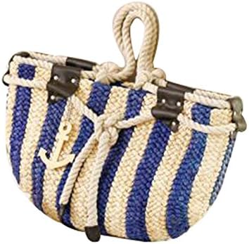 FAIRYSAN Women Straw Handmade Large-Capacity Zip Closure Top Handle Shoulder Bags Beach Tote Vertical Bars