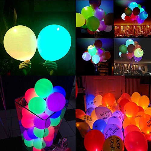 WEISLI LED Leuchtende Luftballons Blinkende Party Weihnachten Ballons 24 Stück – Gemischte Farbe mit Ribbon für Geburtstag Hochzeit Festival Party - 5