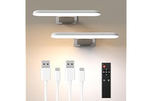 Grevoxy Applique Murale d'intérieur Batterie Rechargeable, Lampe LED Sans Fil pour Tableaux, 3 Températures de Couleur, Éclairage d’Art et Galerie,Lumiere pour Cible de Fléchettes, Blanc, Paquet de 2