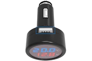 GOFORJUMP Voltmetro Digitale 3 in 1, caricabatteria da Auto USB per accendisigari con termometro 12V 24V