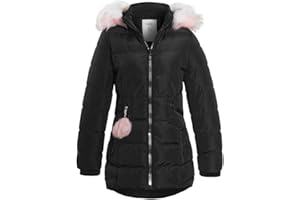SS7 Girls Padded Coat Showerproof Parka, Faux Fur, Age 3 to 16, Black