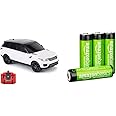 CMJ RC Cars TM Range Rover Sport Remote Control Car 1:24 scale with Working LED Lights, Radio Controlled Supercar & Amazon Basics AA Rechargeable Batteries, Pre-charged - Pack of 4