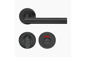 Aperit Schwarzer Türgriff aus Edelstahl - Schwarze Türklinke Profi Türbeschlag T-Modell - EN1906 Klasse 3 - Türklinken Paar mit WC Verriegelung - Drückergarnitur/Türdrücker für innentüren, rund