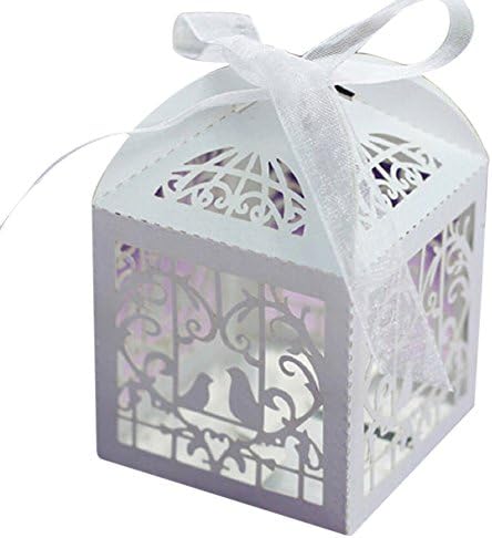Stofirst 50 Pcs Professional Creative Love Heart Pattern Cube Gift Box Wedding Bridal Shower Engagement Ceremony Candy Box with Ribbons