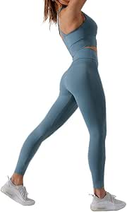 Abbigliamento sportivo da donna Set di abbigliamento da yoga Reggiseno  sportivo + Leggings a vita alta Tasche nascoste in vita Set da 2 pezzi Set  di abbigliamento da palestra Pilates-blue-M : Abbigliamento
