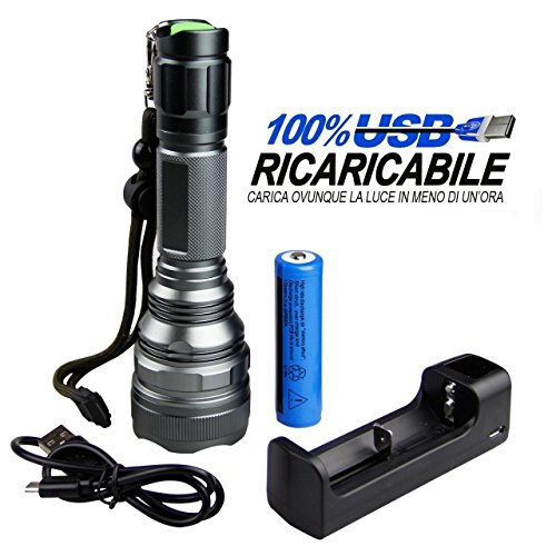SUNSPEED LED Taschenlampe/500 Lumen /5 Modus Regulierbar/ IP65 Wasserdicht/18650 wiederaufladbare Batterie+Batterieladegerät - 3