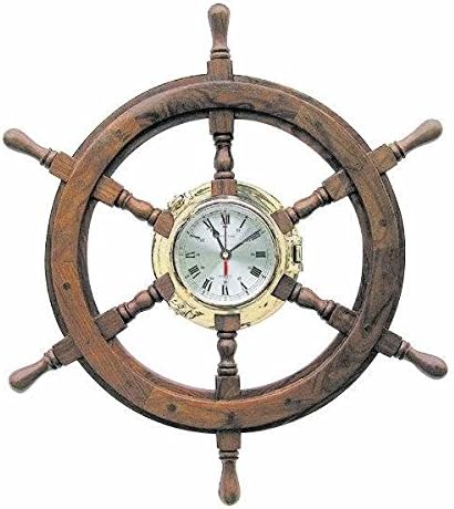 Rustic Wooden Ships Wheel with Taueinlage and Solid Brass Hub – 30 cm