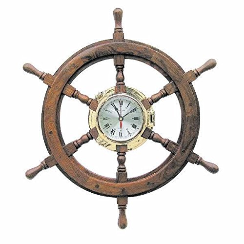 Rustic Wooden Ships Wheel with Taueinlage and Solid Brass Hub – 30 cm
