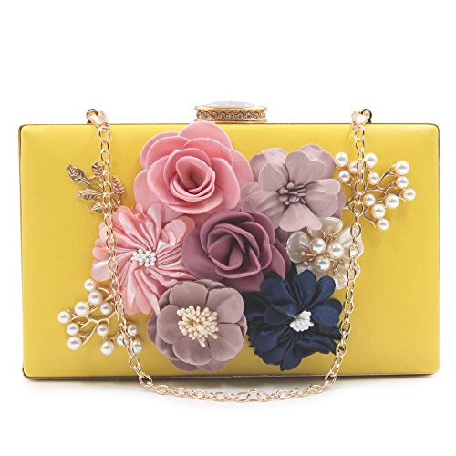 Flada Girl's Beading Evening Clutch Purse Bags for Women Flower Wedding Bags Yellow