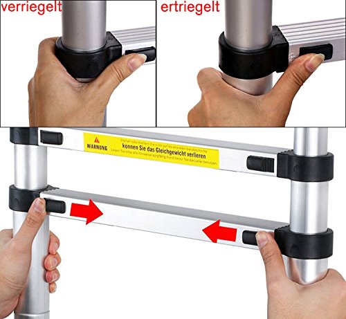 Homdox Klappleiter Anlegeleiter Teleskopleiter mit Rutsch-Gummi Stahl-Sicherungsstiften Mehrzweckleiter Stehleiter Ausziehbar Klappbar 150 kg aus Aluminium (3.8M) - 4