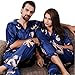 Produktbild AXIANQIPJS Sommer Silk Pyjamas Paar Pyjamas Blauer V-Ausschnitt Kurzarm Männer Und Frauen Mit Dem Gleichen Absatz M-3XL (Color : Blue, Size : Ms. XL)