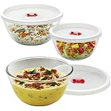 Borosil Glass Serving & Mixing Bowls with Lids, Oven & Microwave Safe Bowls, Set of 3 (500 ml + 900 ml + 1.3 L), Borosilicate
