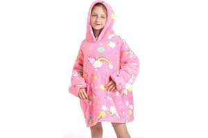 NLAND Sudadera con Capucha para Niñas Niños 7-14 Años Suave y Cómodo Sudadera Manta Oversize de Invierno Cálido y Grueso Batamanta de Forro Polar con Bolsillos y Mangas(Rosado,Talla única)