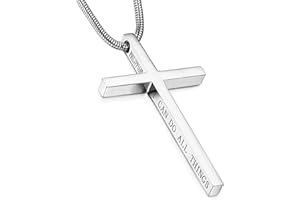 LYLQMY Philippians Cross Pendant Necklace for Men Women Stainless Steel Necklace Snake Chain 22 in (Silver Tone)