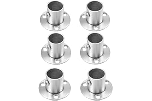 BESTGLE 6piezas Soporte para Barra de Armario Redondo Closet Polo Enchufes Acero Inoxidable Soporte De Brida Base De Brida para Varilla de Tubo de Gabinete Tono Plateado