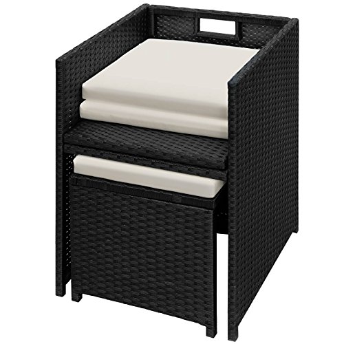 Miadomodo Polyrattan Sitzgruppe Sitzgarnitur Gartenmöbel 9-teilig in der Farbe nach Ihrer Wahl (Schwarz - Sitzkissen: Cremeweiß)