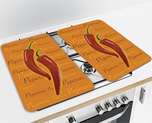 WENKO 2542439500 Herdabdeckplatte Peperoni-Line – 2er Set, für Glaskeramikherde, Gehärtetes Glas, 52 x 1.8 x 30 cm, Mehrfarbig - 2