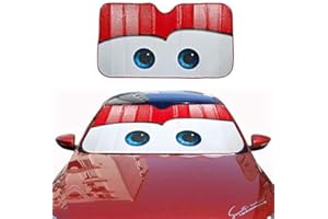 NEWSIHUI Car Front Windshield Sun Shade Visor, Cartoon Car Visor, Foldable Windscreen Sunshades Keep Car Cool 130 * 70CM (Red)