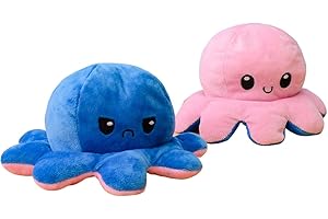KUNSTIFY nastrojowa przytulanka w kształcie ośmiornicy XXL, nastrojowe zwierzątko, ogromna pluszowa ośmiornica z możliwością odwracania na lewą stronę, duża, 80 cm, różowo-niebieska