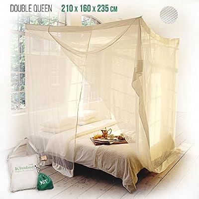 Klamboe Moustiquaire de lit rectangulaire KLAMBOE ® filet anti-insectes haut de gamme fait main - 210cm x 160cm x 235cm - Double Queen - Blanc