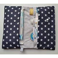 Windeltasche dunkelgraue Sterne, Blumen Punkte hell-dunkel