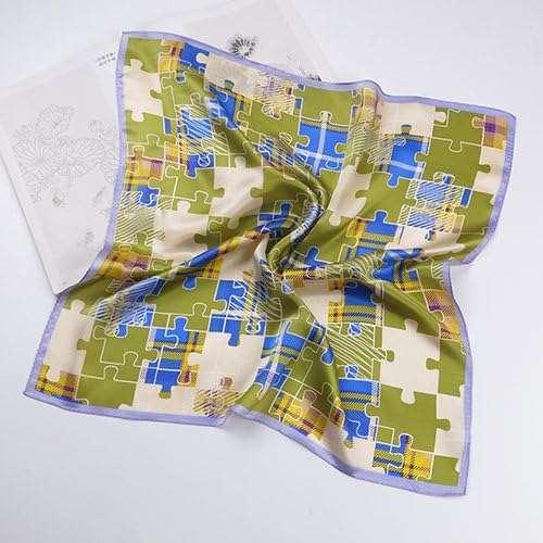 Ding Decoration Silk Scarf Women Wild Square Scarf (53*53Cm),Puzzle Green