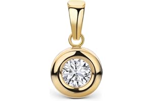 MIORE Schmuck Damen, Solitär Anhänger mit Zirkonia Stein aus 9 Karat Gelbgold (375), Kettenanhänger Gold/mit Goldkette/Silberkette, Halskette 45cm Lange, Kette Damen mit Schmuckkästchen